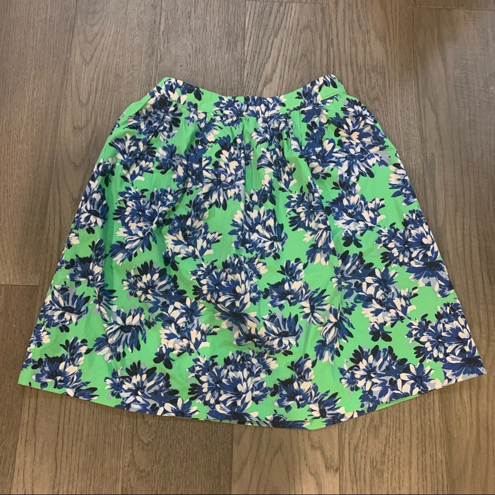J Crew Patio Skirt Photo Floral Blue/Green Sz 4